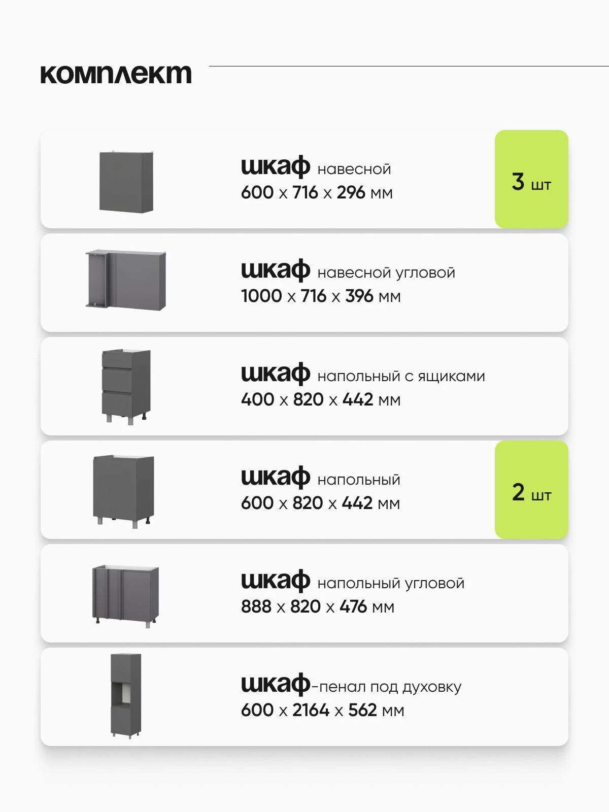 ARNIKA Кухонный гарнитур угловой 144х220см со столешницей "Довер", графит